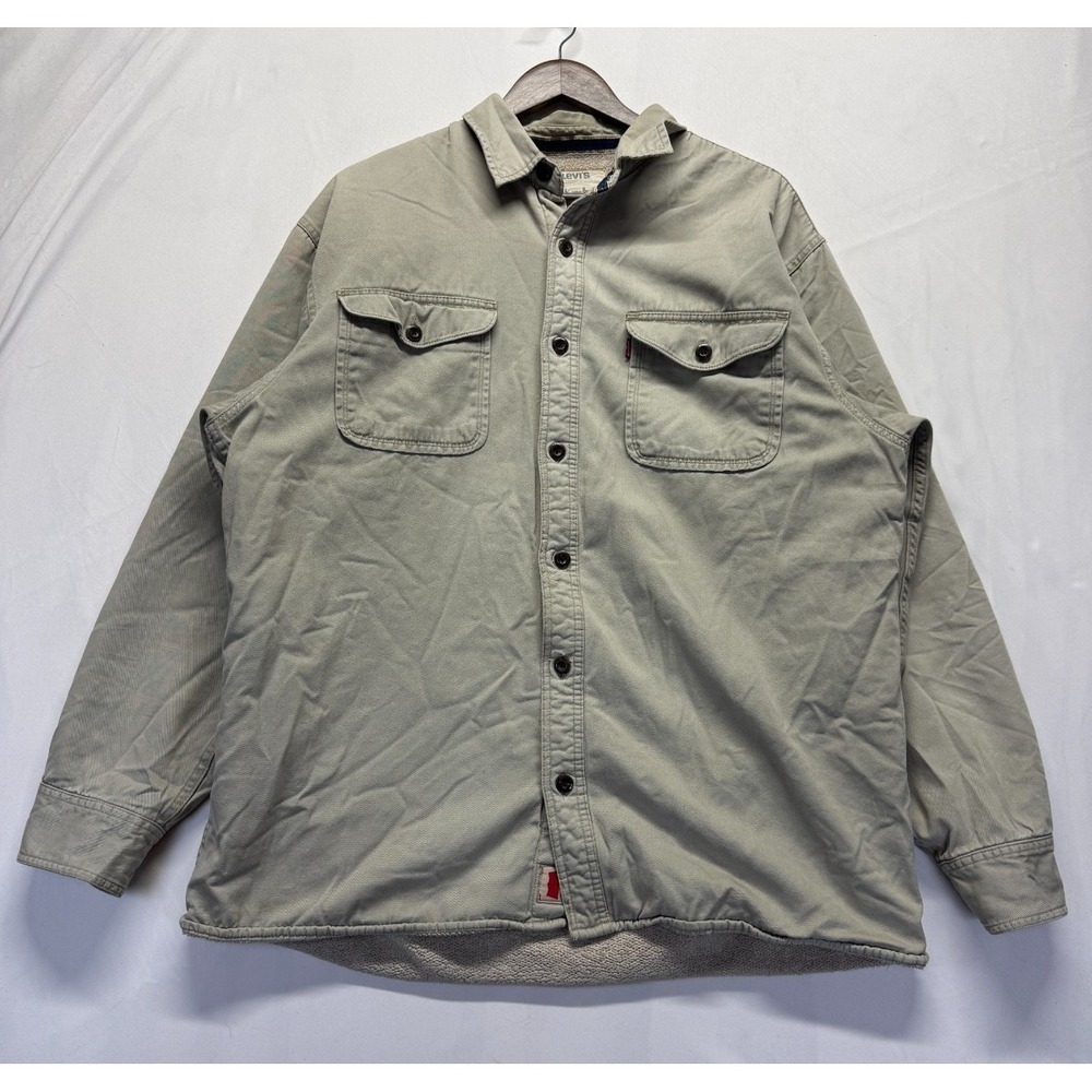 Levi's Shacket Mens XL Green Cotton Sherpa Lined Warm Winter Wear Button Front